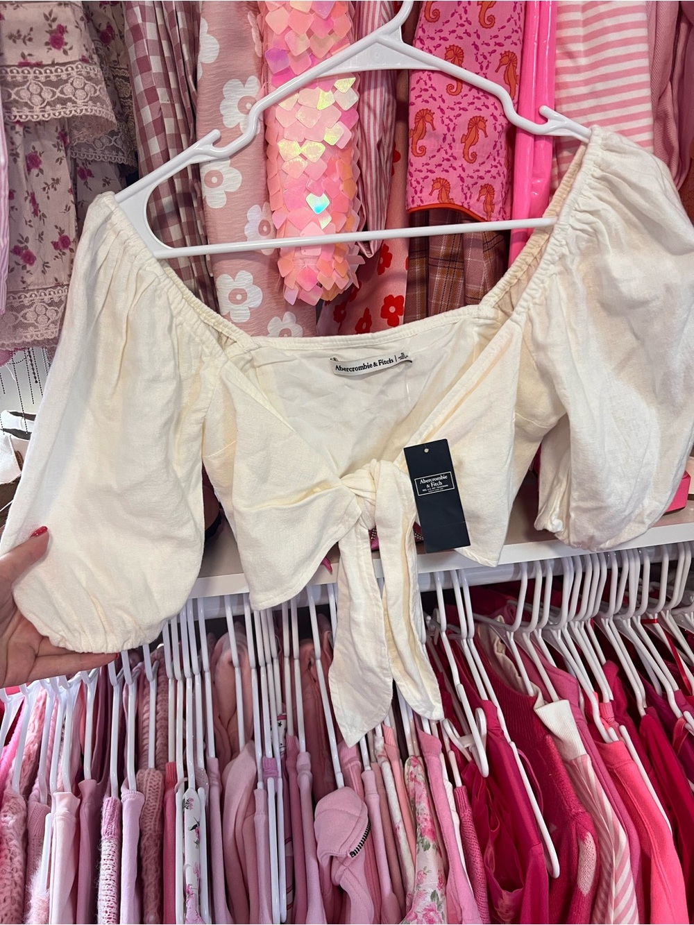 NWT-Abercrombie & Fitch Cream Tie-Front Off-Shoulder Crop Top